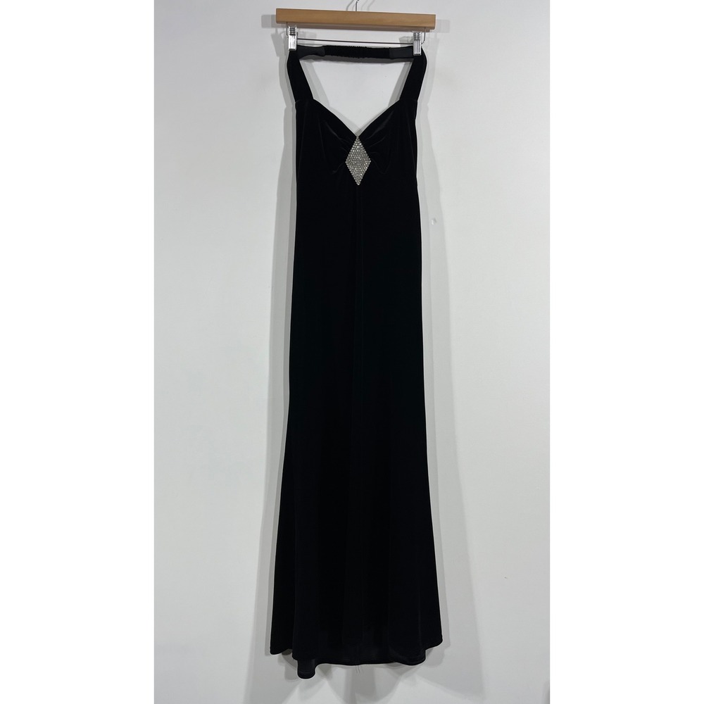 Betsy&Adam VTG Y2K Evening Velvet Rhinestone Halter Formal Dress 8P Fairy Grunge